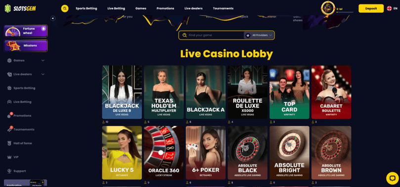 Live casino Slotsgem